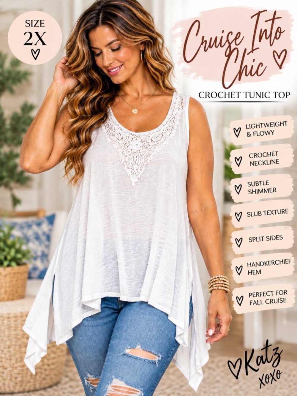 Spenser Woman White Crochet Tunic Top Handkerchief Hem Swim Cover Up Plus 2X